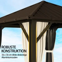Outsunny Gartenpavillon ca. 3 x 3 m Aluminium Pavillon mit Stahldach Hardtop Moskitonetz 4 Seitenteile, UPF50+(m-5)