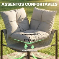 Outsunny Conjunto de Jardim Exterior com Almofadas Espessas, 2 Sofás de 2 Lugares, Sofá de Canto e Mesa de Centro com Vidro, Cinzento(m-6)