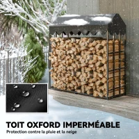 Outsunny Range bûches extérieur, étagère à bûches avec housse de protection 600D Oxford capacité 1,9 m³, acier 186x70x185cm noir(m-5)