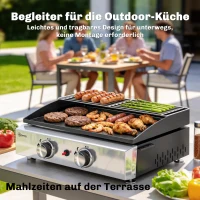 Outsunny Gasgrill 5 KW Tragbarer Tischgrill mit 2 Brenner Keramische Lackbeschichtung Grillrost Warmhalterost(m-7)