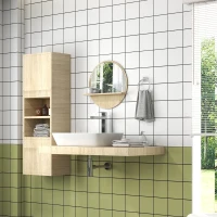 kleankin 45cm Round Home Mirror, with Shelf - Natural Wood Effect(m-7)