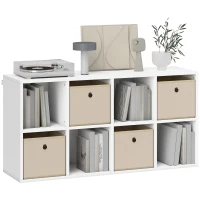 HOMCOM Estante Cubo Estante de Armazenamento Horizontal ou Vertical com 8 Compartimentos e 4 Gavetas de Tecido 53,7x30x79,8 cm Branco e Bege(m-10)