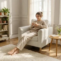 HOMCOM Fauteuil de salon en velours côtelé, canapé 1 place rembourré avec assise large et coussin à ressorts, 83x74x87cm, beige(m-7)