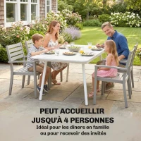 Outsunny Table de Jardin Rectangulaire pour 4-6 Personnes, Plateau en WPC et Cadre en Métal, Pieds Réglables, 140x80x75cm, Blanc(m-4)