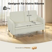 HOMCOM Sofa 2 Sitzer kleine Couch mit Sherpa-Fleece-Optik 137 cm für Wohnzimmer Cremeweiß(m-3)