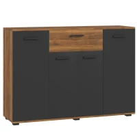 HOMCOM Buffet salon meuble de rangement avec 4 placards, tiroirs et étagères réglables, dim. 120 x 35 x 85 cm, marron et noir(m-12)