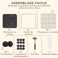 PawHut Enclos pour petits animaux, cage à lapin modulable 2 niveaux, 39 panneaux avec rampe, en acier, 140 x 70 x 105 cm, noir(m-5)