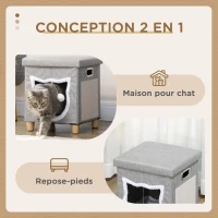 PawHut Niche chat interieur maison chat interieur 2 en 1 pied en bois coussin amovible lavable balle, 35,5x35,5x42,5cm, gris(m-4)