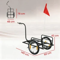 SPORTNOW Remorque de vélo pour charge 40 kg Chariot à main en acier avec drapeau rouge Roues de 40,64 cm 145x60x42 cm Noir(m-3)