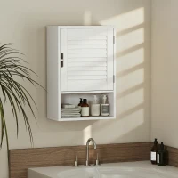 HOMCOM Armoire murale de salle de bain avec porte à lattes, étagère réglable et compartiment ouvert, 40x20x60cm, blanc(m-10)