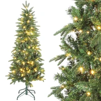 HOMCOM Sapin de Noël artificiel 150 cm, arbre de Noël slim avec 150 lumières 8 modes d'éclairage 431 branches articulées, vert(m-11)