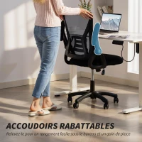 HOMCOM Chaise bureau ergonomique, fauteuil de bureau en maille, accoudoirs relevables, hauteur réglable, 59,5x56x103cm, noir(m-5)