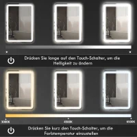 HOMCOM Badezimmerspiegel, beleuchtet, Touch-Steuerung, beschlagfrei, dimmbar, 3 Lichtfarben, 60 x 80, Silber(m-6)