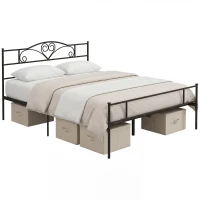 HOMCOM Bett 160 x 200 cm Bettrahmen mit Lattenrost aus Stahl, Unterbettaufbewahrung, Doppelbett, Schwarz(m-11)