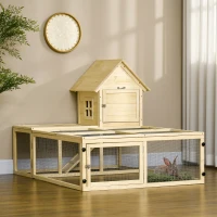 PawHut Clapier en bois enclos pour animaux villa pour lapin 2 niveaux avec aire de course rampe et portes verouillables(m-10)
