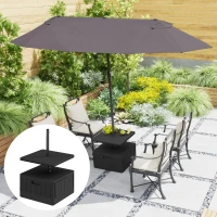 Outsunny Pied de parasol carré avec plateau de table, support parasol en HDPE à roues, remplissage eau sable 53 x 53 x 45 cm noir(m-10)