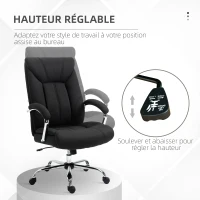 Vinsetto Fauteuil de bureau, chaise de bureau ergonomique, hauteur réglable, dossier haut, fonction de bascule, 65x78x118cm, noir(m-4)