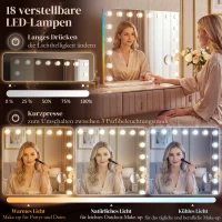 HOMCOM Hollywood Schminkspiegel mit 18 dimmbaren LED-Lampen, 3 Farben, RGB-Licht, Bluetooth-Lautsprecher, 10x Vergrößerung Weiß(m-5)