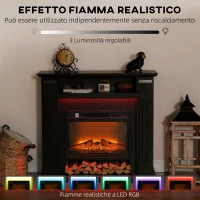HOMCOM Camino Elettrico 1800W Regolabile con Fiamma 3D, Ripiano, Timer e Telecomando, 105x27x97 cm, Nero(m-4)