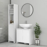 HOMCOM Meuble sous vasque 2 portes avec étagère réglable armoire de rangement pour lavabo 60l x 30P x 60H cm blanc(m-10)