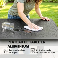 Outsunny Table de Jardin Extensible Aluminium Table de Repas Extérieure Effet Bois 8-10 Personnes 214x85x73cm Gris Anthracite(m-5)