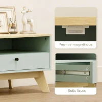 HOMCOM Table basse de salon, table d'appoint rectangulaire avec tiroir, porte et compartiment ouvert, vert clair et chêne(m-7)