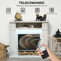 HOMCOM Camino Elettrico 1800W Regolabile con Fiamma 3D, Ripiano, Timer e Telecomando, 105x27x97 cm, color Legno(m-6)