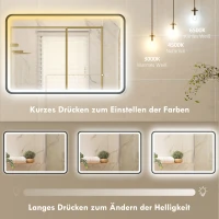 HOMCOM 90 x 60 cm LED-Badezimmerspiegel, Lichter, 3 Farben, dimmbar, Memory-Funktion, horizontal und vertikal, Schwarz(m-5)
