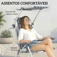 Outsunny Conjunto de 2 Cadeiras de Praia Dobráveis com Toldo Ajustável, Encosto Reclinável em 6 Posições e Apoio de Cabeça, Azul e Branco(m-6)