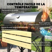 Outsunny Barbecue Charbon de Bois Chariot Grill de Jardin avec Couvercle Fumoir Tablette Pliable en Bois 109 x 71 x 98 cm Noir(m-7)