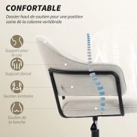 HOMCOM Chaise bureau ergonomique, fauteuil de bureau avec hauteur réglable, pivotant 360°, 63 x 65 x 83-92 cm, crème(m-4)