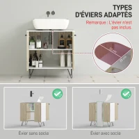 kleankin Meuble sous lavabo, meuble de salle de bain avec 2 portes, pieds en acier, 60 x 30 x 60 cm, blanc et bois naturel(m-4)