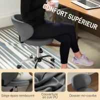 HOMCOM Tabouret à roulettes, tabouret de massage en PU avec hauteur réglable 73-88 cm et dossier, pivotant 360°, gris(m-5)