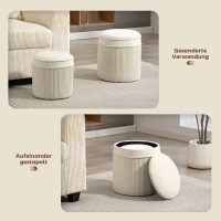 HOMCOM 2er Set Sitzhocker mit Stauraum Hocker mit Deckel, Runder Fußhocker mit Samtoptik 36 x 36 x 41,5 cm Cremeweiß(m-5)
