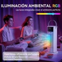 HOMCOM Ventilador de Escritorio con Niebla Luz RGB3 Velocidades Oscilación de 90° Temporizador de 10H Control Remoto Blanco(m-6)