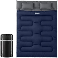 Outsunny Saco de Dormir Doble para Adultos Tamaño Queen para 2 Personas con 2 Almohadas y Bolsa Transporte Azul Oscuro(m-10)