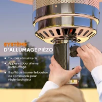 Outsunny chauffage exterieur terrasse, parasol chauffant gaz portable 11 KW niveaux de chauffe réglable 82x82x223cm noir(m-6)