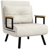 HOMCOM Relaxsessel im Skandidesign, Liegesessel, Lesesessel. ink. Kissen mit Knopfhefung, Cremeweiß(m-11)