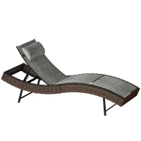 Outsunny Espreguiçadeira de Jardim em Rattan Forma S com Almofada a 5 Posições, 60x198x44cm, Castanho(m-1)