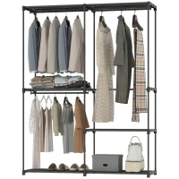 HOMCOM Tragbarer Kleiderständer, Metallrahmen, Stoffregale, viel Platz, Schwarz(m-10)