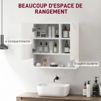 kleankin Armoire murale miroir de salle de bain placard de rangement 2 portes 55 x 17 x 55 cm blanc(m-4)