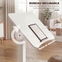 HOMCOM Bureau Debout Réglable en Hauteur, Plateau Inclinable, Roulettes et Cadre en Acier, 60,5 x 52 x 75-114 cm, Blanc(m-5)
