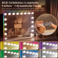 HOMCOM Hollywood Schminkspiegel mit 18 dimmbaren LED-Lampen, 3 Farben, RGB-Licht, Bluetooth-Lautsprecher, 10x Vergrößerung Weiß(m-6)