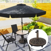 Outsunny Pied de parasol Rond, socle parasol extérieur en résine 21 kg, avec roues pour mât de Ø 32/38/48 mm, Ø 48 x 42 cm bronze(m-10)