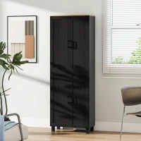 HOMCOM Armoire de cuisine hauteur 170 cm buffet haut avec 4 portes et étagères ajustable, design moderne, noir(m-9)