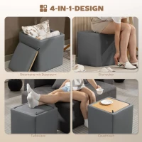 HOMCOM Sitzhocker mit Stauraum Hocker mit Deckel, Quadratischer Fußhocker Sitzwürfel Kunstleder 40 x 40 x 40 cm Grau(m-4)