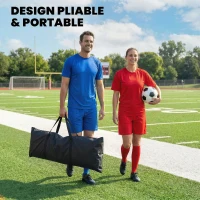 SPORTNOW Filet de Rebond de Football Portable 2-en-1, Double Face, avec Sac de Transport et Piquets de Sol, 200x94x122/52cm, Noir(m-7)