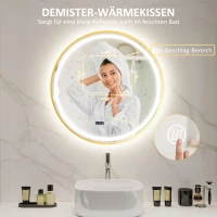 HOMCOM Runder Badezimmerspiegel mit LED-Lichtern, Badspiegel mit Anti-Beschlag-Funktion, Touch-Bedienung, Display(m-5)