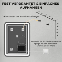 HOMCOM Badezimmerspiegel, beleuchtet, Touch-Steuerung, beschlagfrei, dimmbar, 3 Lichtfarben, 60 x 80, Silber(m-9)