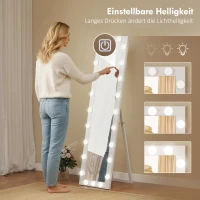 HOMCOM Ganzkörperspiegel 150x40 cm LED Spiegel mit 24 Glühbirnen 3 Lichtfarbe, freistehend oder anlehnbar Weiß(m-5)